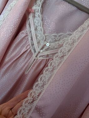 Christian Dior Vintage Matching Nightgown & Robe Set w/Cream Lace Trim
